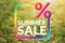 Summer Sale Promotion Template. Copy Space for Numbers of Percentage, Colorful Border. Brighten and Vivid Bokeh as background