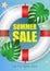 Summer sale vector background. Season discount with lifebuoy illustration. Special offer realistic poster.