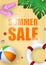 Summer sale vector background. Season discount with lifebuoy illustration. Special offer realistic poster