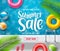 Summer sale vector banner design. Summer sale promotional discount text