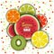 Summer sale vector mockup for banner design promotion.Tropical fruit watermelon, kiwi, lemon, grapefruit, orange, lime on holiday