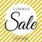 Summer sale in white circle on golden white diagonal stripes background vector