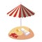 summer sand beach with umbrella and solar blocker