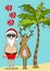 Summer Santa Claus with HO HO Ho text for Christmas.