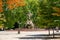 Summer scene with a fountain at Parque del Buen Retiro in Madrid