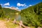 Summer scenery of mountain lake Lacul Rosu or Red Lake in Eastern Carpathians, Harghita County, Romania