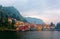 Summer scenery of Varenna, a beautiful lakeside village by Lake Como, with a church tower