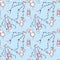 Summer sea doodle juicy ice cream, citrus cocktail and seashell beads seamless pattern azure