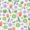 Summer seamless background with flowers and leaves