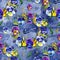 Summer seamless background pattern with pansy flowers and musical elements.