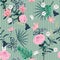 Summer Seamless garden gentle pink flowers pattern on monotone