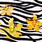 Summer seamless pattern / background, tropical flowers, banana leaves and zebra lines