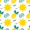 Summer seamless pattern with bright sun and pineapple