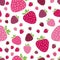 Summer seamless pattern with delicious juicy strawberries on white background.