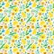 Summer seamless pattern.  Flowers, bees and honey on white background. Doodle