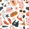 Summer seamless pattern. Hand drawn clothes and accessories