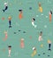 Summer seamless pattern with mermaid under the sea - vector illustration