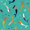 Summer seamless pattern with mermaid under the sea - vector illustration