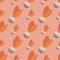Summer seamless pattern with orange and white colored radish. Pink background. Stylized vegetable print
