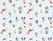 Summer seamless pattern. People swimming in the sea. Vector illustration.