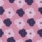 Summer seamless pattern with purple flower silhouettes shapes. Lilac background. Decorative kids backdrop