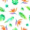 Summer seamless tropical pattern Strelitzia with exotic flower - bird of paradise. Endless texture for season spring and