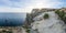 Summer seascape with Fiolent rocks formation on the coast of Sevastopol. view on cape in the sea, clear azure water, calm hot day