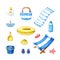 Summer set of beach accessories, toys and shells