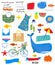 Summer set of icons with sea and travel theme. Vector  illustration