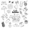 Summer set outline cartoon kawaii elements cute flat doodle style