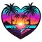 for summer in the shape of a heart, sunset palm trees and ocean