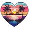 for summer in the shape of a heart, sunset palm trees and ocean