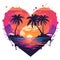 for summer in the shape of a heart, sunset palm trees and ocean