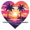 for summer in the shape of a heart, sunset palm trees and ocean