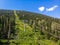 Summer Sheregesh Kemerovo region, Russia, panorama of Mount Zelenaya and Mustag. Aerial top view