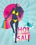 Summer shopping sale banner with fashion girl silh