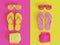 Summer Shutter Sunglasses Flip Flop sandals and towel minimalistic flatlay concept