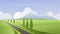 Summer simple rural landscape vector illustration. Cartoon flat summertime panoramic natural farmland with empty asphalt