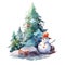 Summer Snowman Christmas Watercolor Magic Blending Snowy Delights with Sunny Surprises