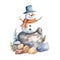 Summer Snowman Christmas Watercolor Magic Blending Snowy Delights with Sunny Surprises