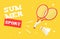 Summer sport banner with badminton rackets and shuttlecock. Flat style. Vector background