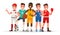 Summer sports. Set of players in baseball, basketball, soccer, G