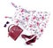 Summer spring fashion clothes dress with floral print, red bag and high heel shoes, sunglasses