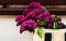 Summer or spring picture of shopper bag with big bunch of lilac flowers