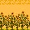 Summer and spring themed illustration, with sunflowers on a orange background