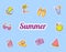 Summer sticker icon icons set collection package blue isolated background with color outline style