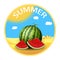 Summer sticker. Realistic watermelon with slices. Travel concept