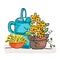 Summer still life with flowers and watering can