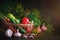 Summer still life of ripe vegetables and dill.