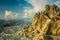 Summer storm sea sand and rocky waterfront shoreline scenic landscape